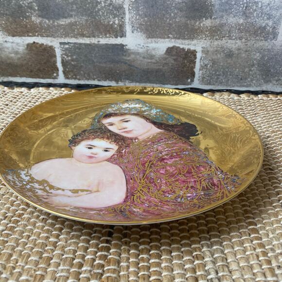 Vtg Edna Hibel And Unto Us a Child is Given Porcelain Plate 1994 Wood Frame - Picture 5 of 14